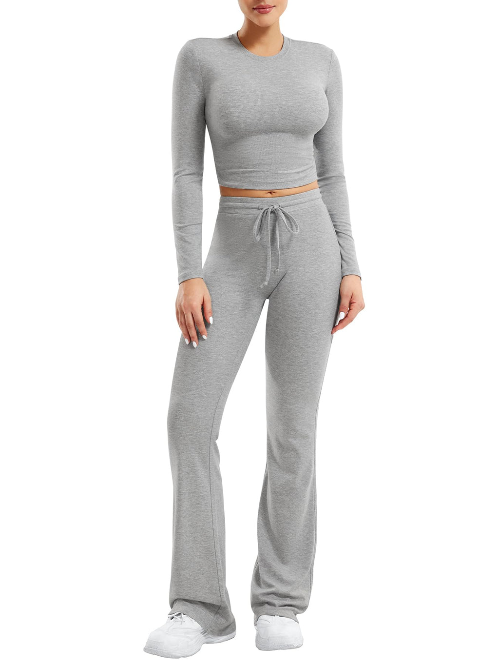 Two Piece Sets for Women Long Sleeve Tops Lounge Set Drawstring Wide Leg Pants Matching