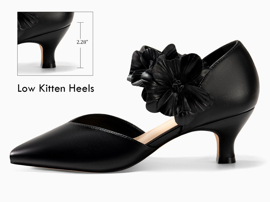 Women's Low Kitten Heels Dressy Shoes Comfortable Closed Toe Flower Slip on