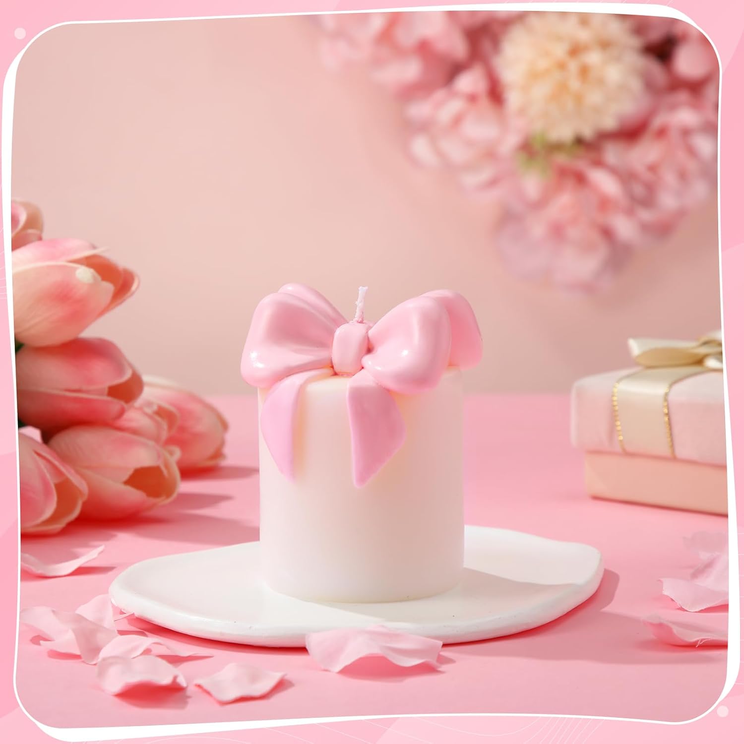 Small Pink Bow Candle Cute Freesia Scent Soy Wax Bow Knot