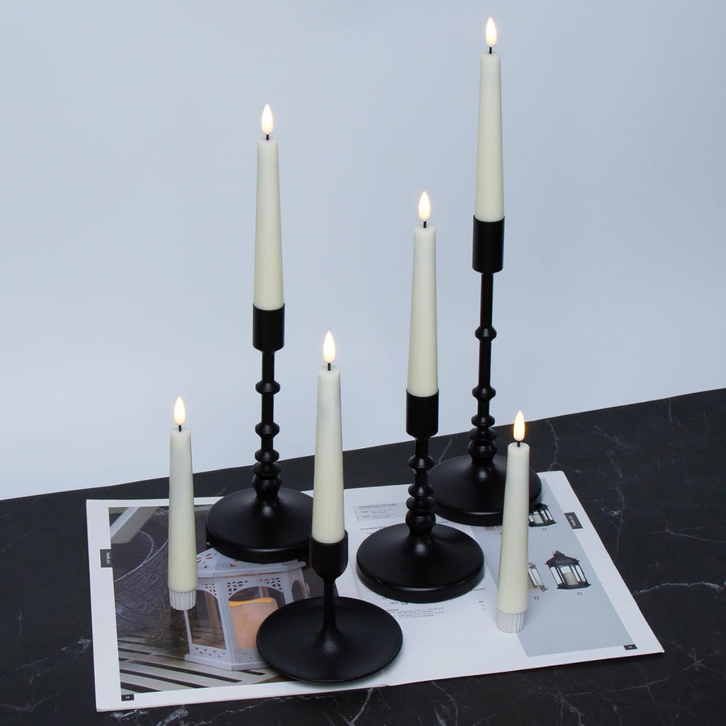 Short Flameless Taper Candles with Remote, Flickering Battery LED Wax Candlesticks Set of 6