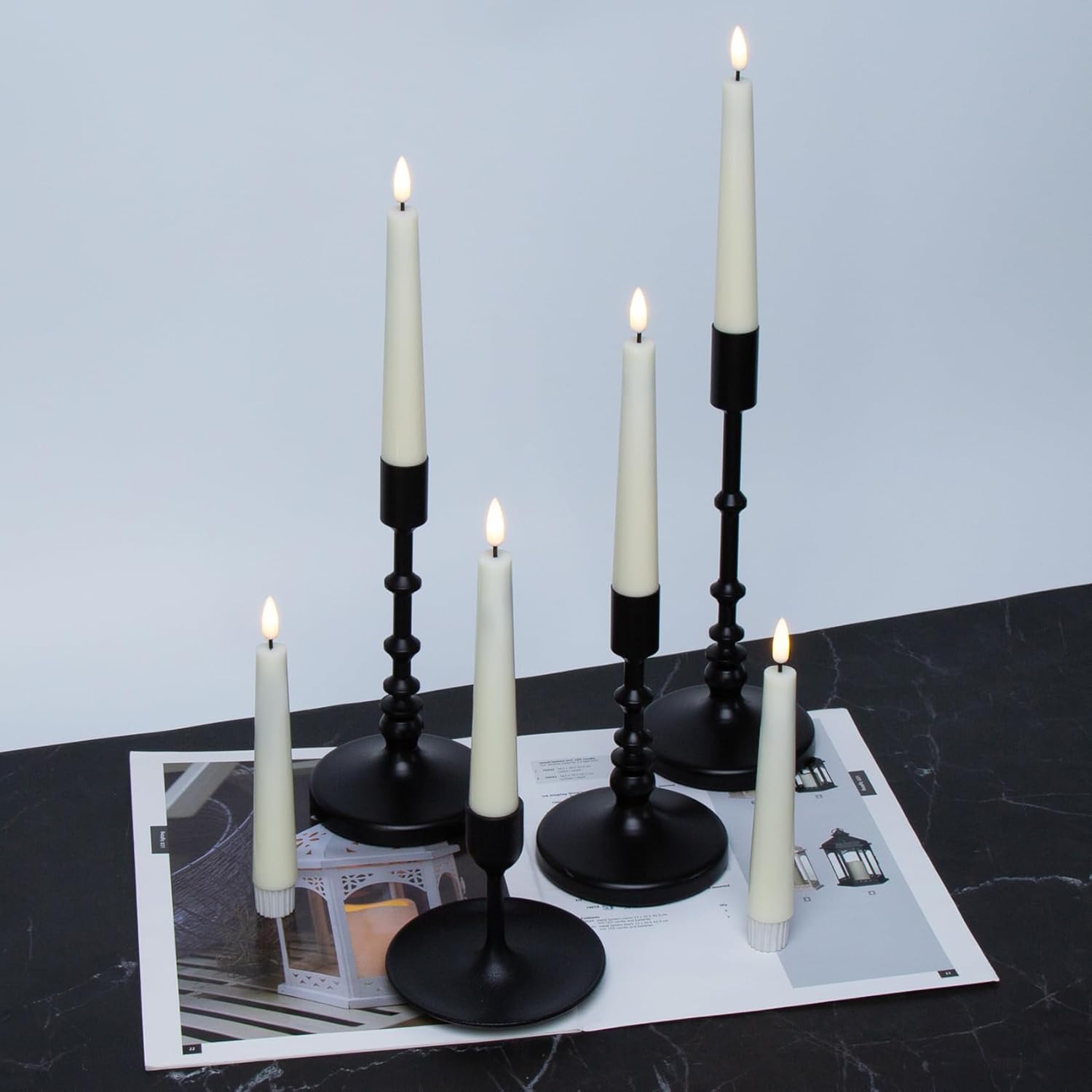 Short Flameless Taper Candles with Remote, Flickering Battery LED Wax Candlesticks Set of 6