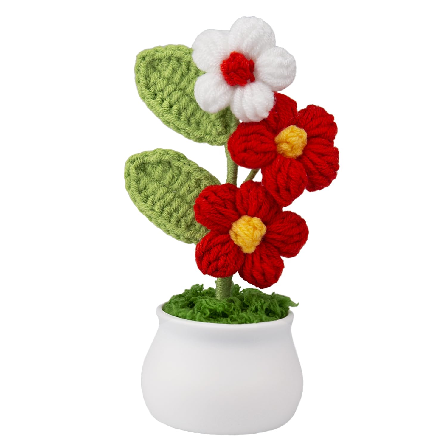 Knitting Crochet Puff Flowers Potted Plants, Gradient Colorful Flowers for Friends, Family and Lover, Handmade Flowers for Home Office Decoration