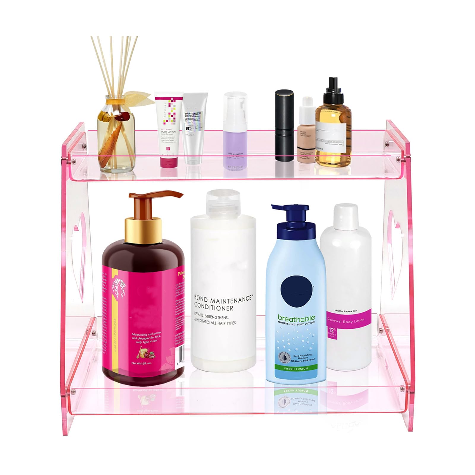 Pink Heart 2 Tie Organizer Display Shelf, Acrylic Tray