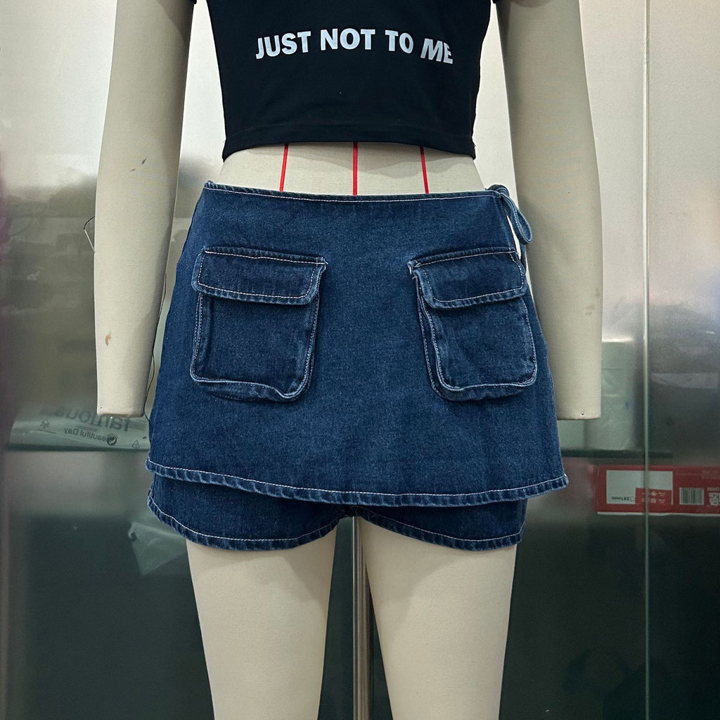 Retro Pocket Denim Culotte Lace-up