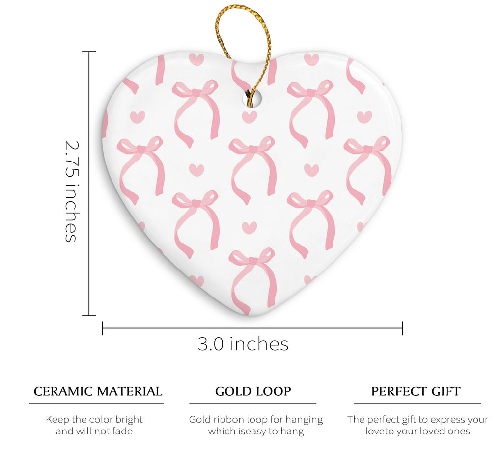 Coquette Trendy Pink Bow Ornament, Keepsake Sign for Decoration, Ceramic Heart