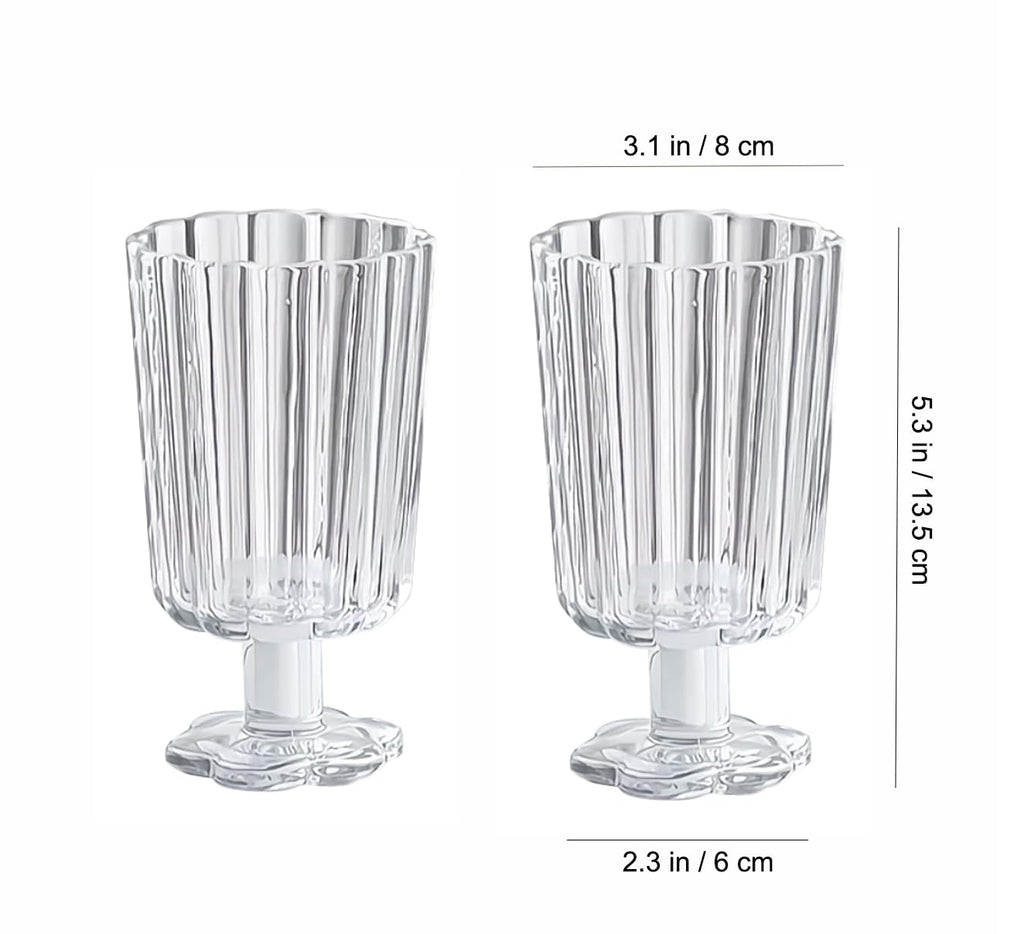 Flower Petal Style Glass Ripple Drinking Glasses Set of 2
