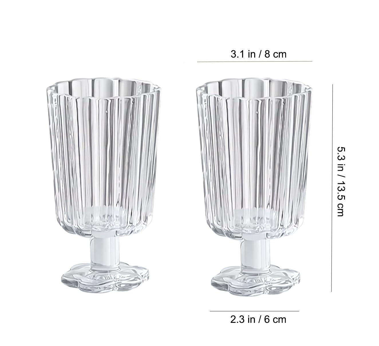 Flower Petal Style Glass Ripple Drinking Glasses Set of 2