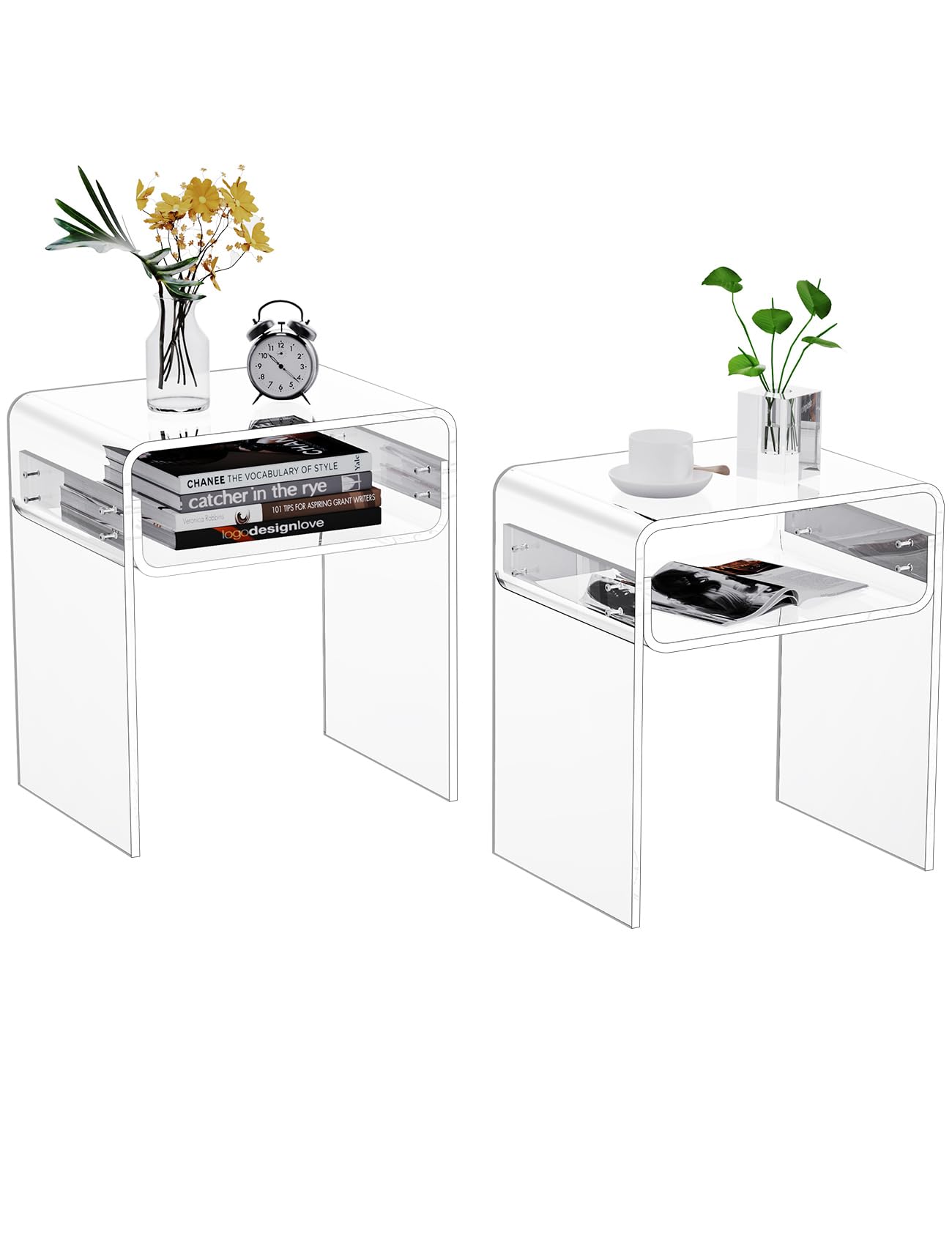 Clear Acrylic End Table 2-Tier Bedside nightstand