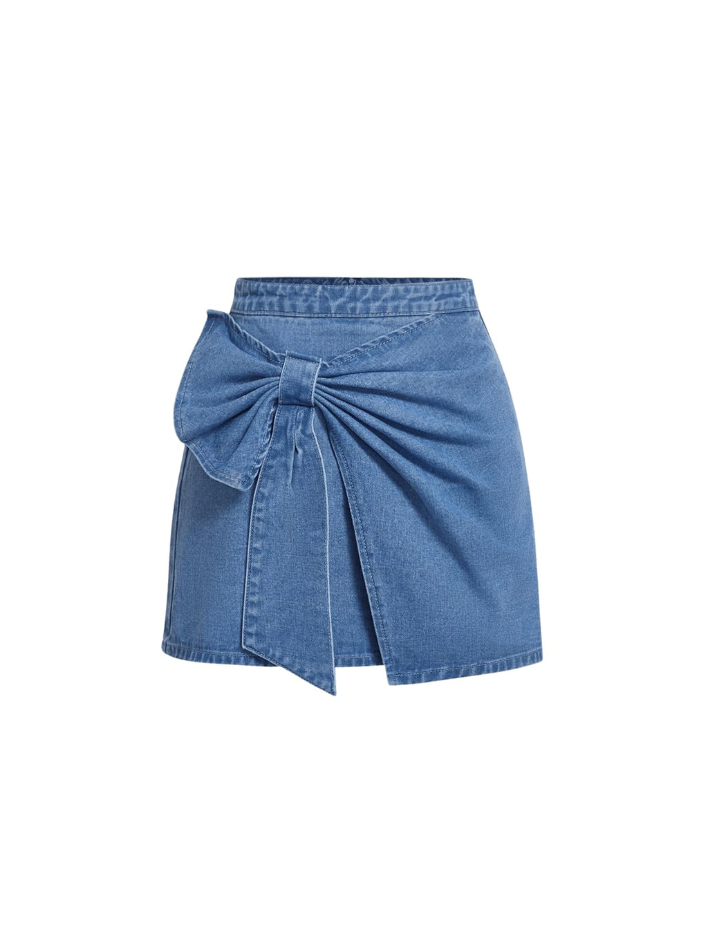 Women's High Waisted Big Bow Wrap Front Mini Bodycon Denim Skirts