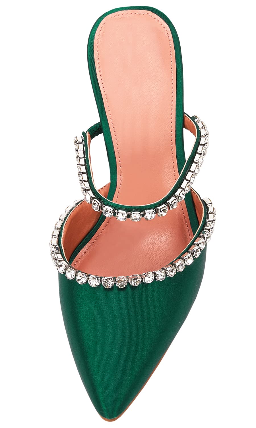 Women's Pointed Toe Strappy Heels Crystal Satin Heeled Mules Shoes