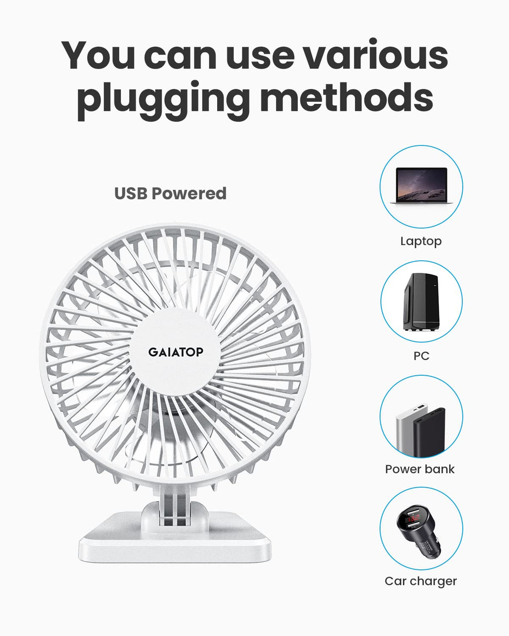 USB Desk Fan, Small But Powerful, Personal Portable Quiet 3 Speeds, Adjustable Mini Table Desktop fan for Cooling