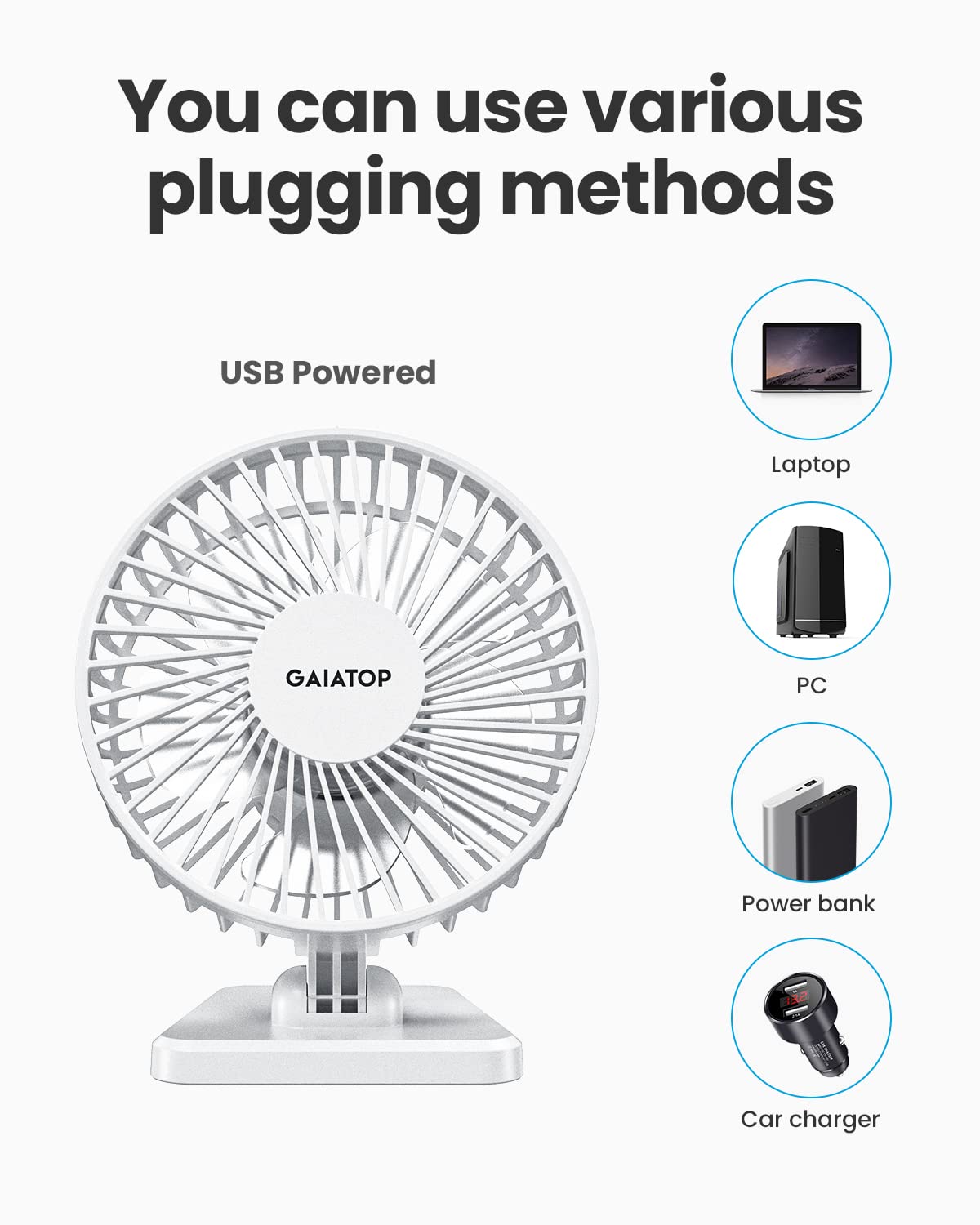 USB Desk Fan, Small But Powerful, Personal Portable Quiet 3 Speeds, Adjustable Mini Table Desktop fan for Cooling
