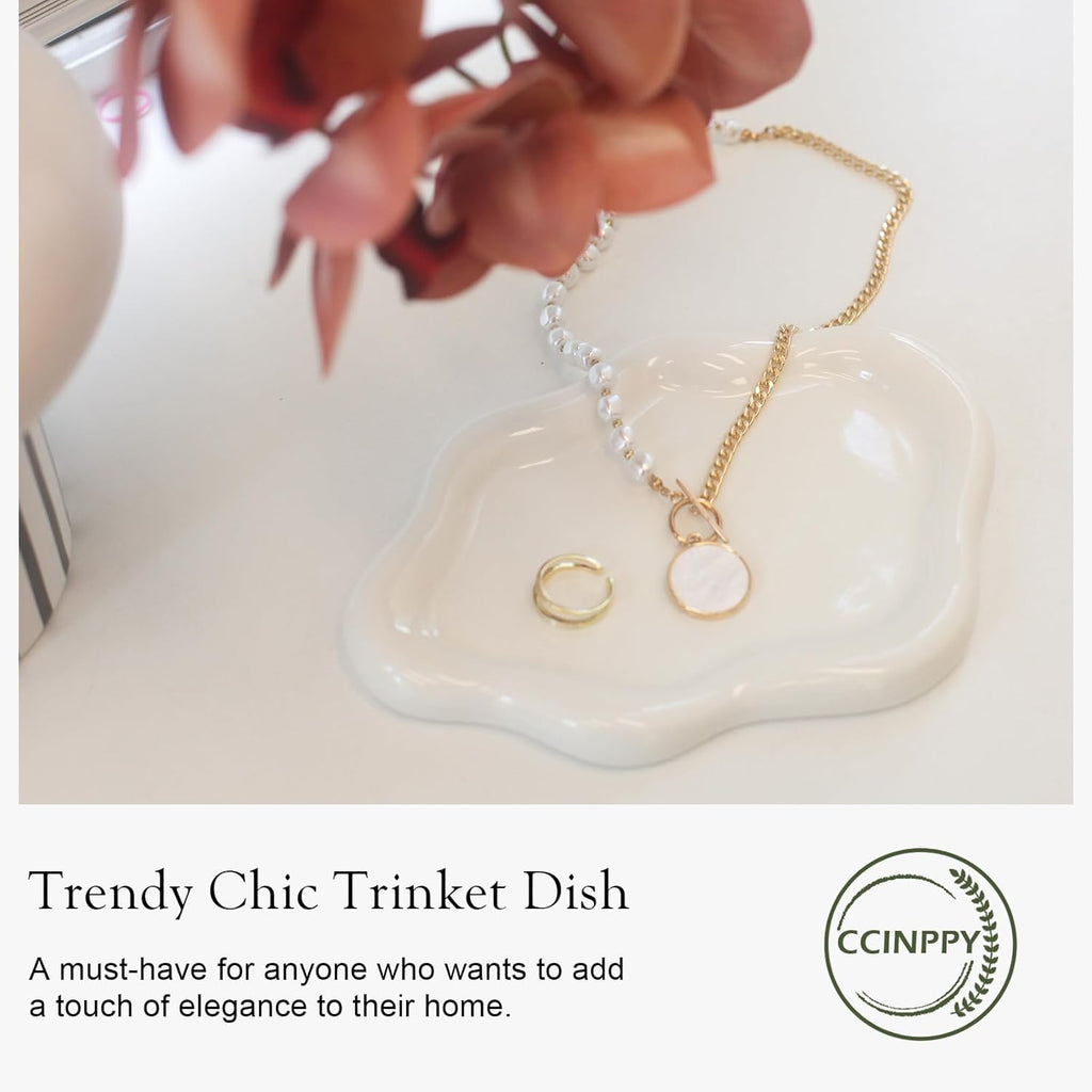Ceramic Jewelry Tray â€?Decorative Cloud Vanity Dish, Ring Holder, and Trinket Plate for Women, Aesthetic Room Décor â€?White, Medium