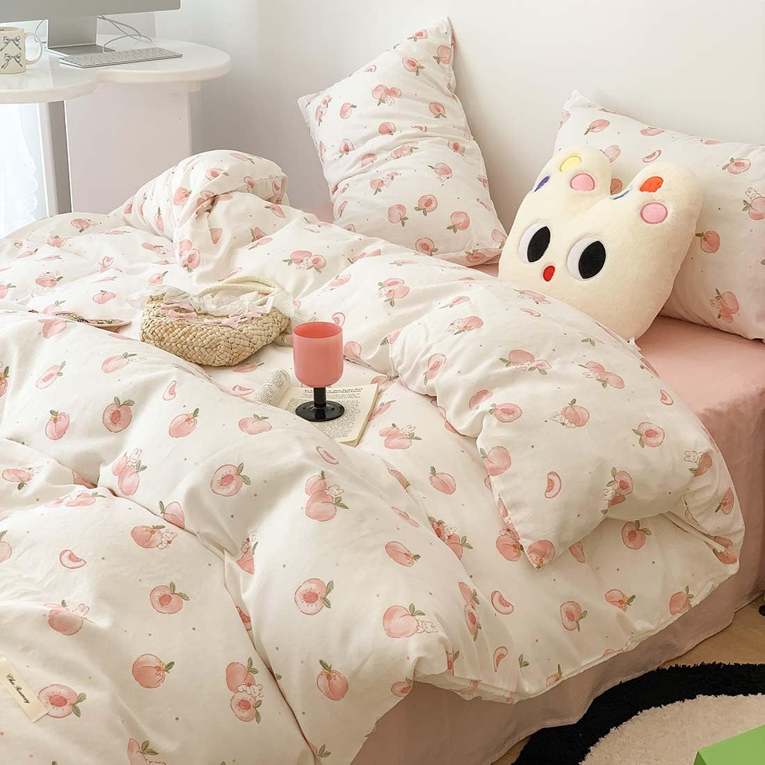 Duvet Cover Printed Bedding Set 3Pcs Girls Kawaii Pattern Comforter Cover with Zipper Closure Soft Breathable Microfiber