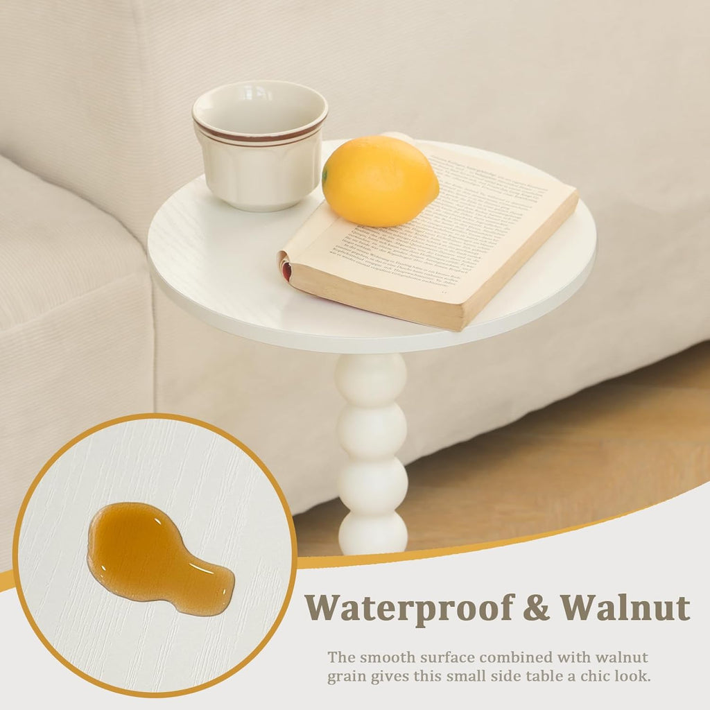 Round Side Table, Small Drink Table for Small Spaces, Modern Accent End Table Nightstand with Solid Wood Leg for Living Room, Bedroom, Corners, and Office