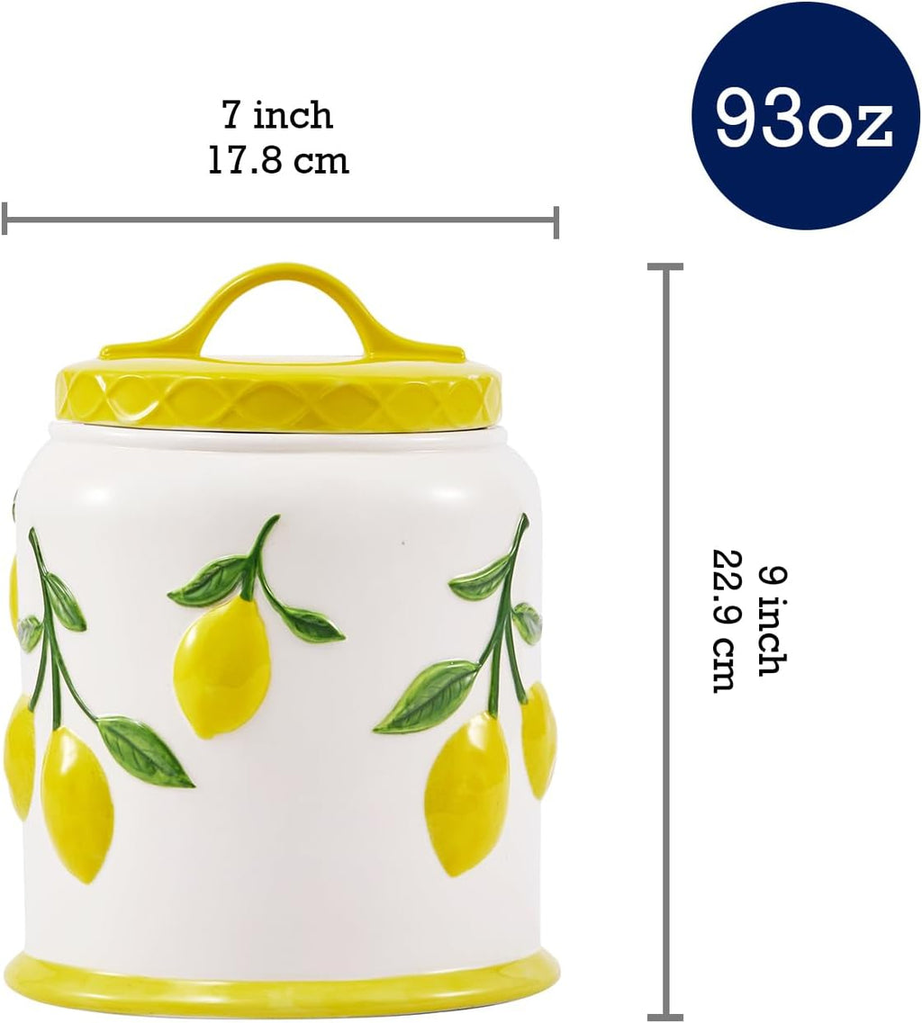 Lemon Handpainted 9 inch Stoneware Cookie Jar, Air Tight Seal