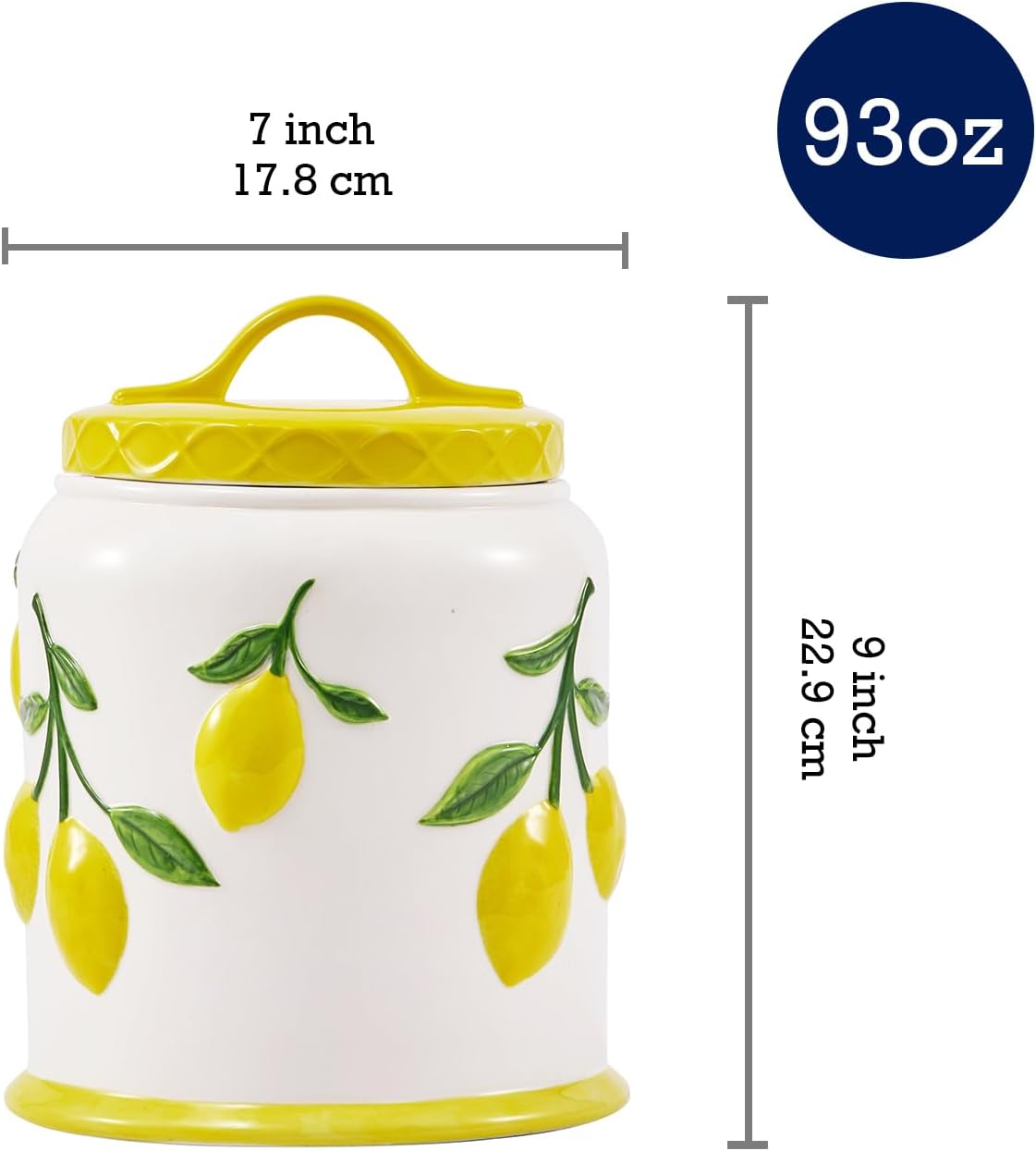 Lemon Handpainted 9 inch Stoneware Cookie Jar, Air Tight Seal