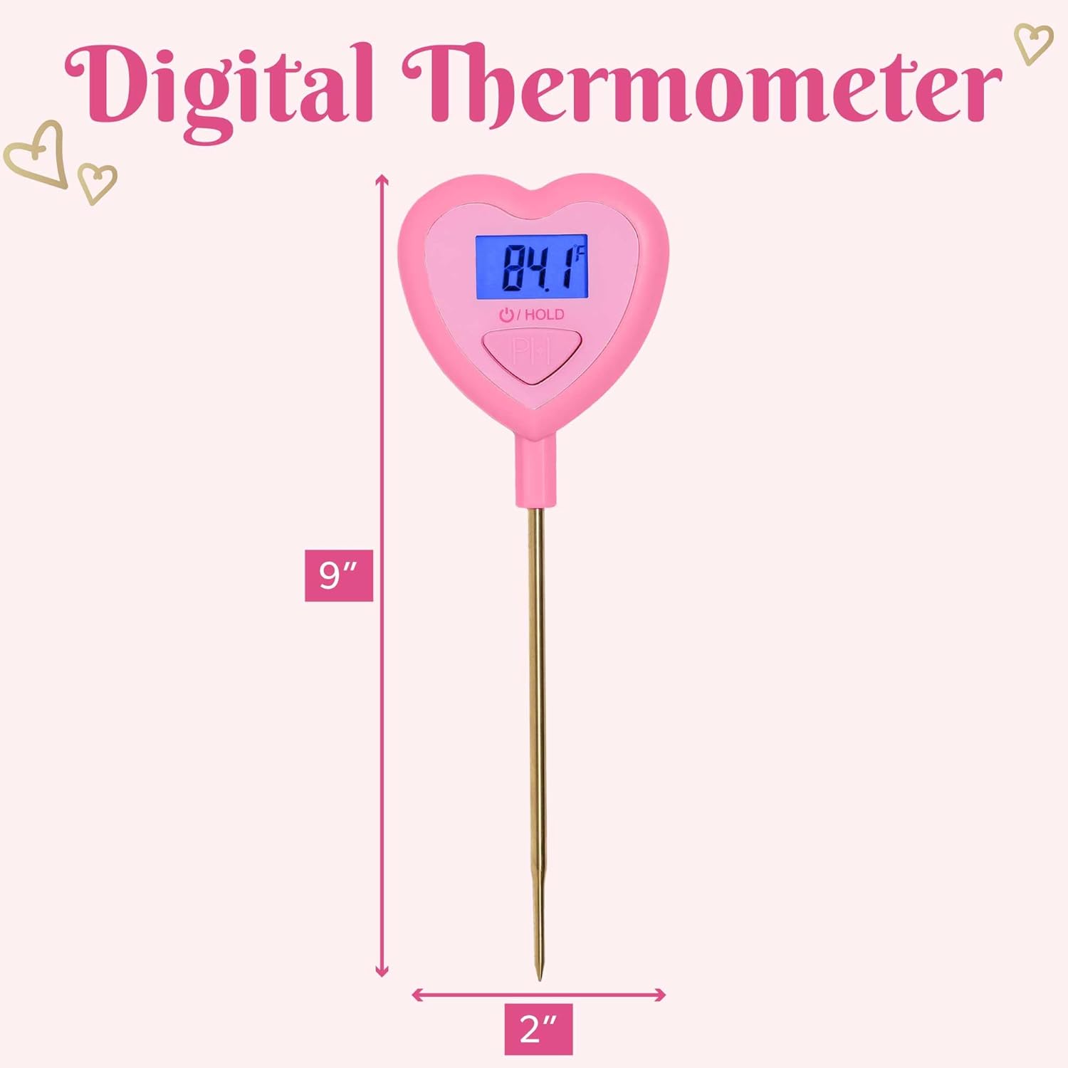 Paris Hilton Digital Heart Shaped Thermometer for Cooking, Baking and Grilling, Instant Read in Celsius or Fahrenheit, Pink