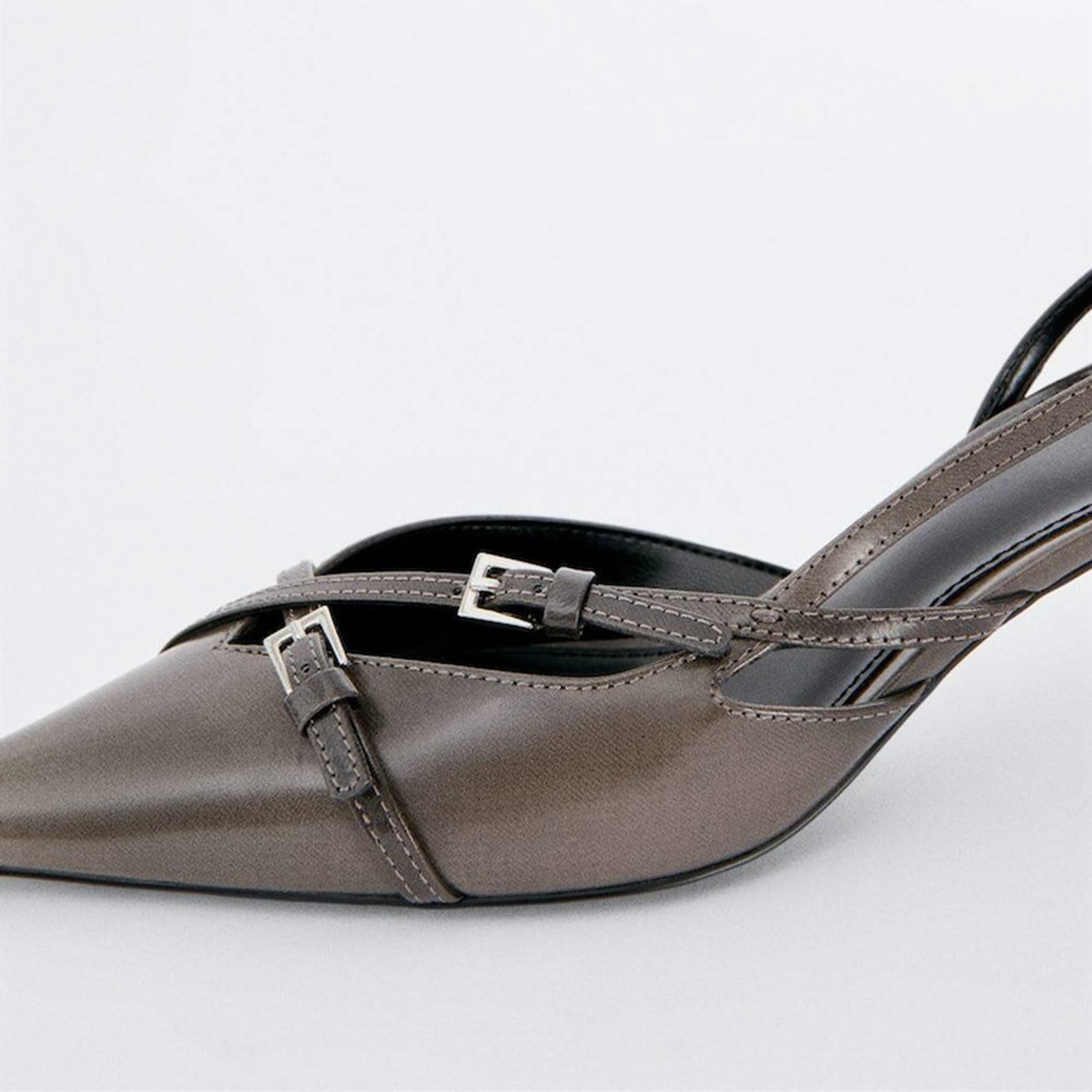 Slingback Kitten Heels Pointed Toe Stiletto Heels Slip On Pumps with Buckled Straps Dress Work Heeled Sandals