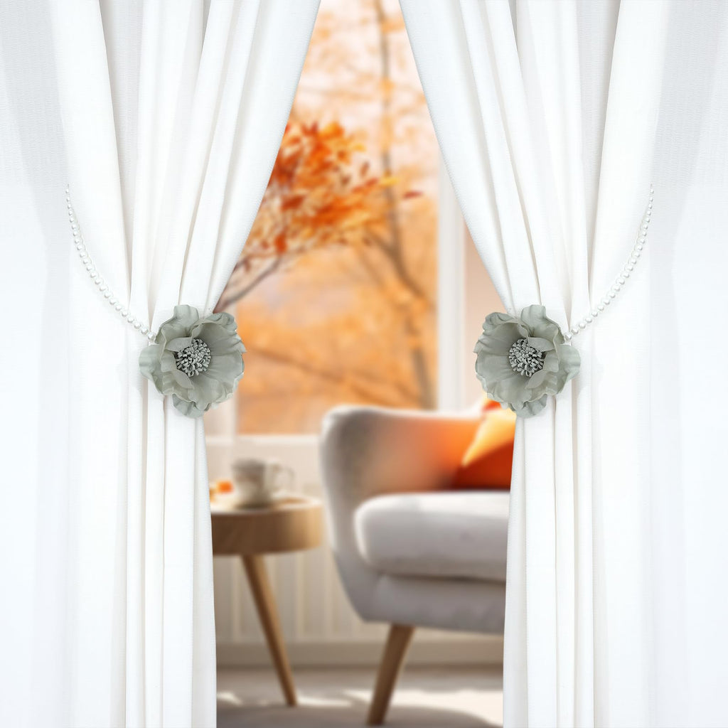 Elegant Pearl Magnetic Curtain Tieback with Handmade Flower Decorative Drapery Holdbacks Rope Holder