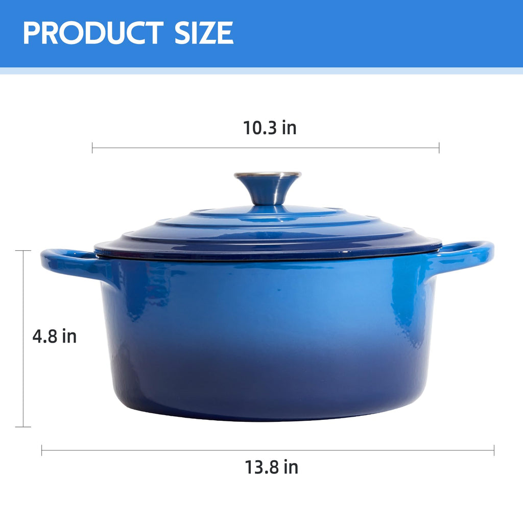 Enameled Cast Iron Dutch Oven with Lid - Big Dual Handles - Round Pot for Versatile Cooking 6 Quart