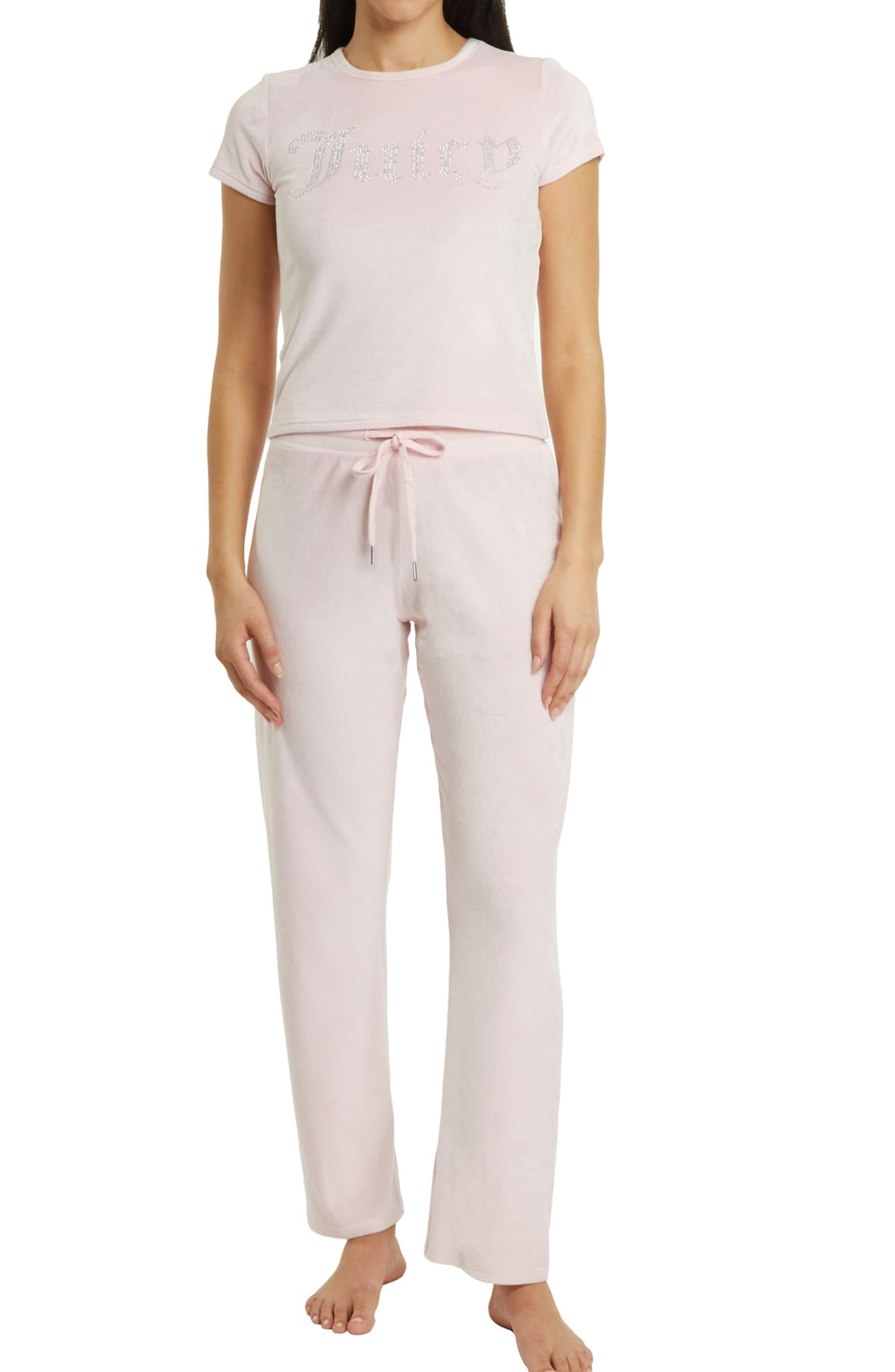 Juicy Couture Women's 2-Piece Velvet Fleece Lounge Sleepwear Set â€?Short Sleeve Shirt and Pants