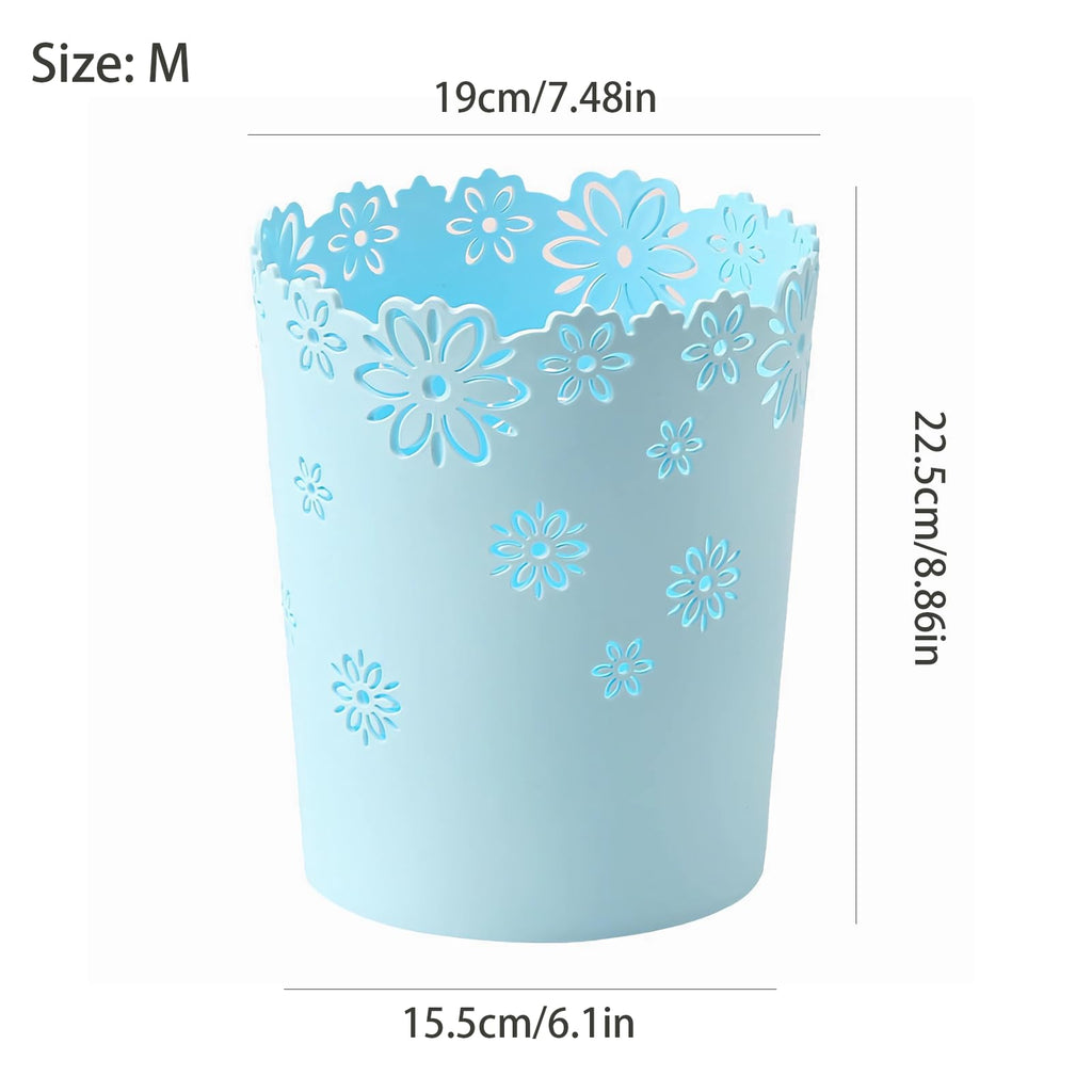 Mini Wastebasket Small Trashcan Room Decor Hollow Flower Shape Plastic Lidless Round Garbage Container Bin for Bathroom, Kitchen, Bedroom, Home Office, College Dormitory