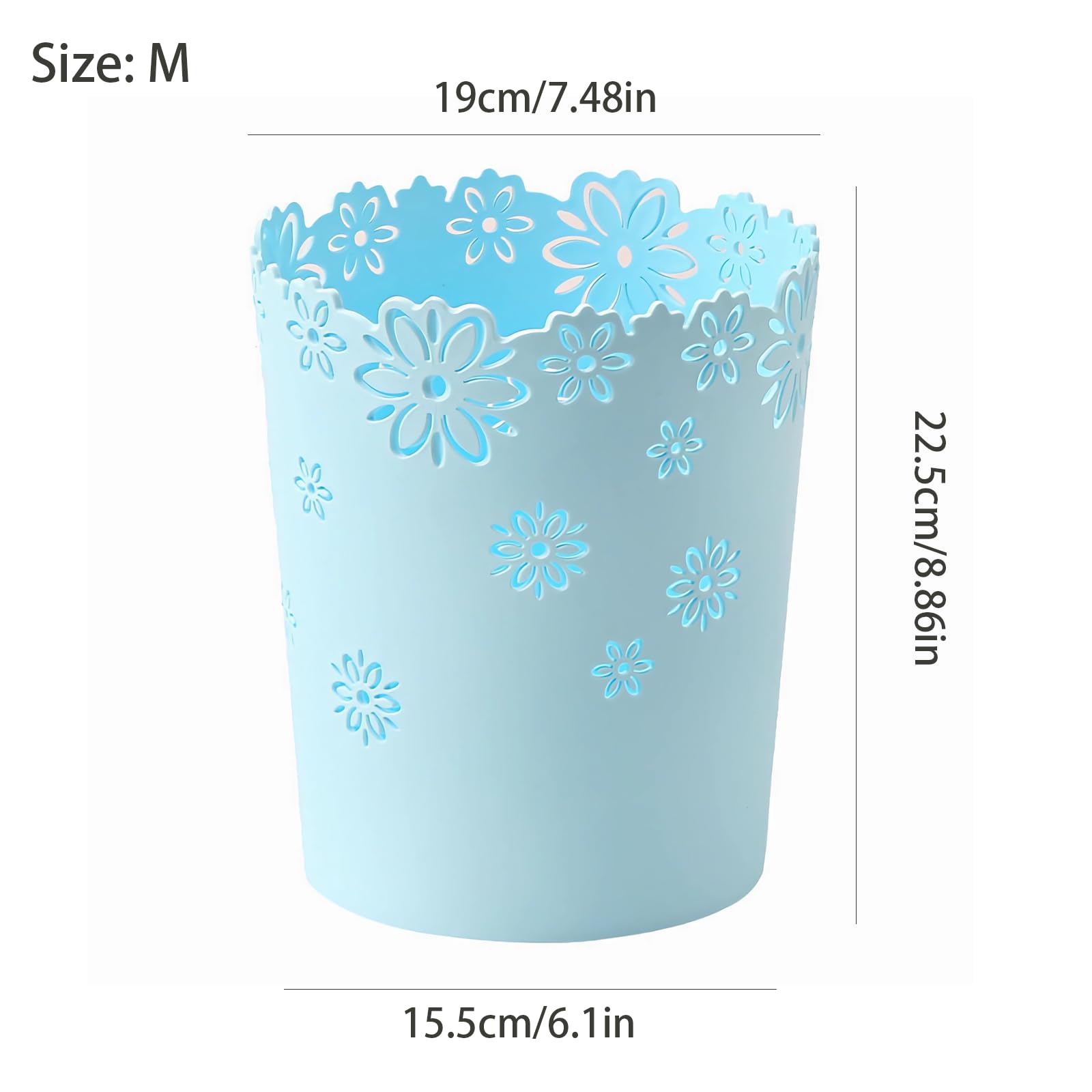 Mini Wastebasket Small Trashcan Room Decor Hollow Flower Shape Plastic Lidless Round Garbage Container Bin for Bathroom, Kitchen, Bedroom, Home Office, College Dormitory