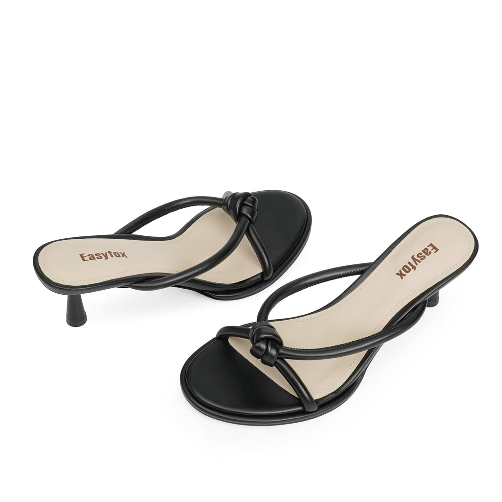 Womens Heeled Sandals Rounded Open Toe Kitten Heels Slip on Bow Mules Sandals