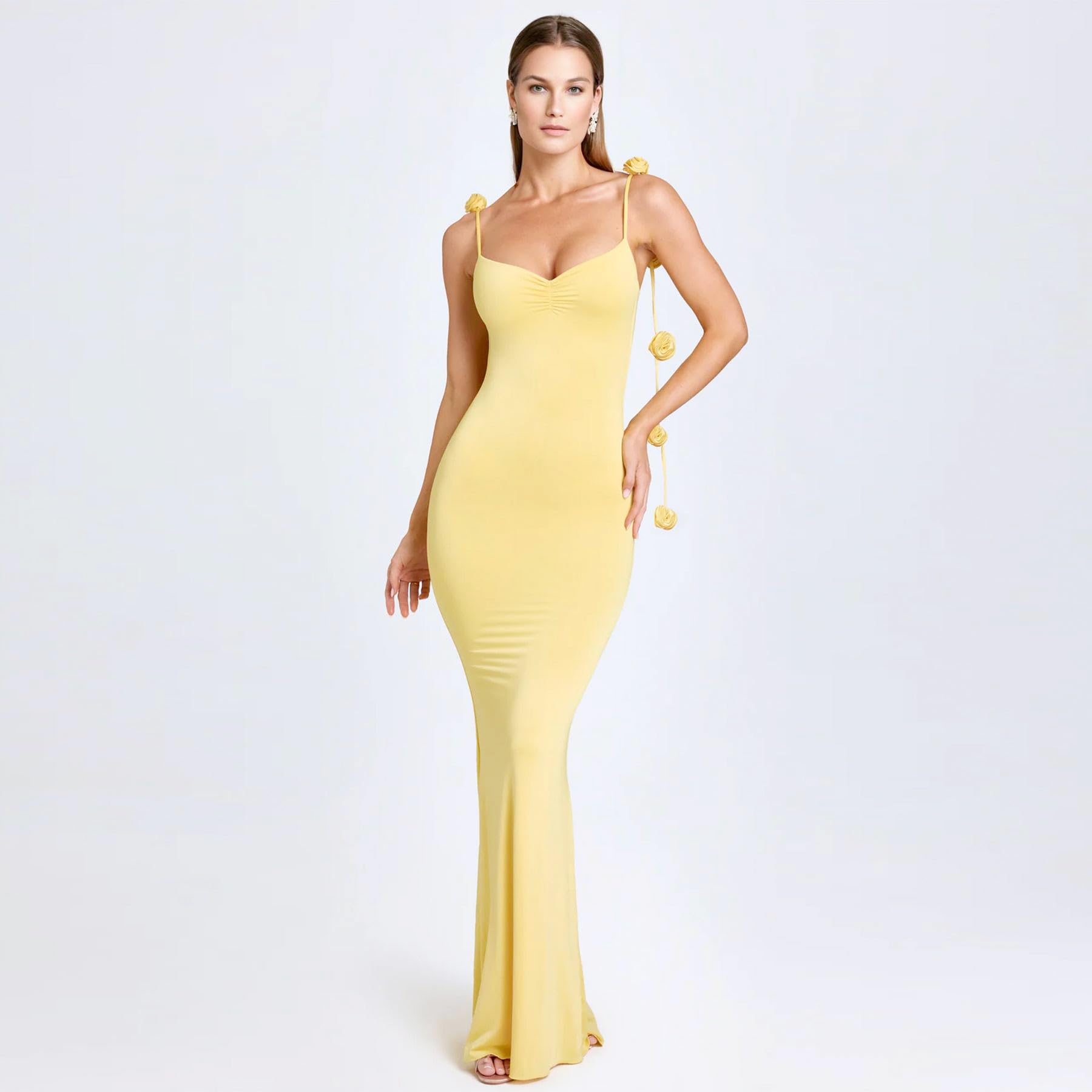 Women's Sexy Maxi Dress Summer Elegant Floral Bodycon Spaghetti Strap Sleeveless Backless Fishtail Long Dress