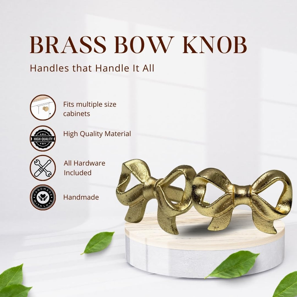 Set of 6 Metal Door Knobs - Decorative Door Knobs Bow Tie Handle with Screw | Cupboard Drawer Wardrobe Pulls (2.25" x 1.25" x 1.1") Gold