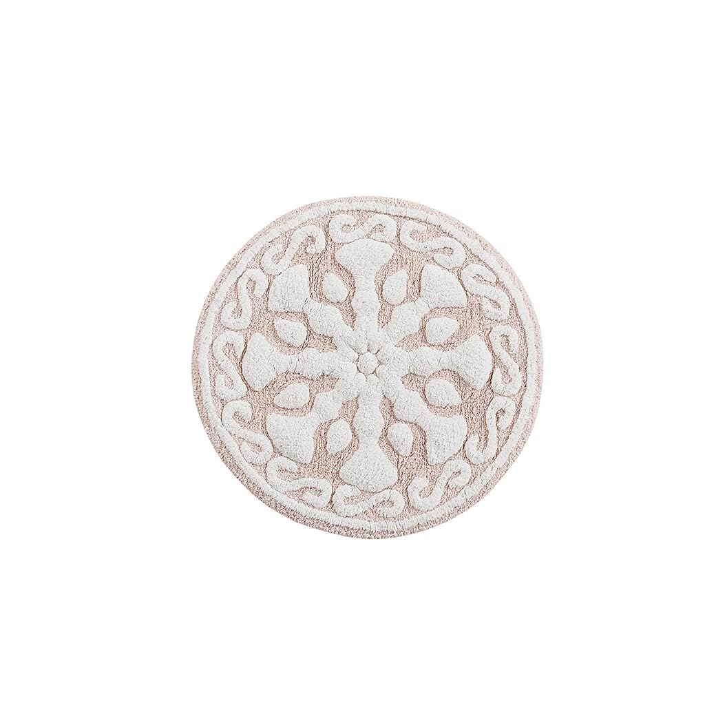Medallion Floral Pattern Bath Mat 100% Cotton Tufted Bathroom Rugs Luxurious Plush Absorbent, Quick Dry