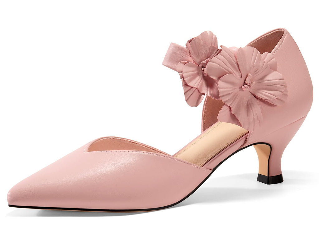 Women's Low Kitten Heels Dressy Shoes Comfortable Closed Toe Flower Slip on