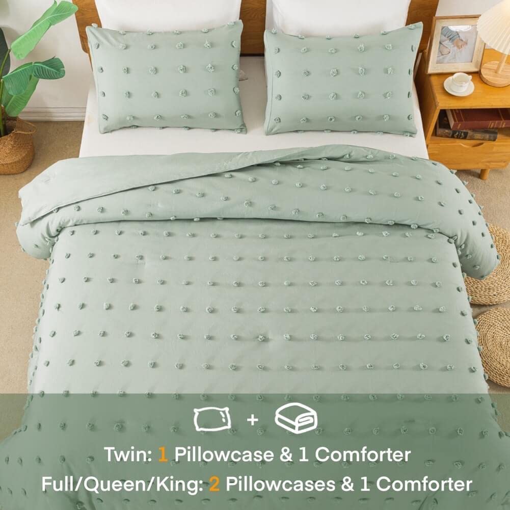 Comforter Set, 2 Pieces- Soft Cotton Lightweight Comforter with 1 Pillowcase, Chenille Dots All Season Down Alternative Comforter Set for Bedding