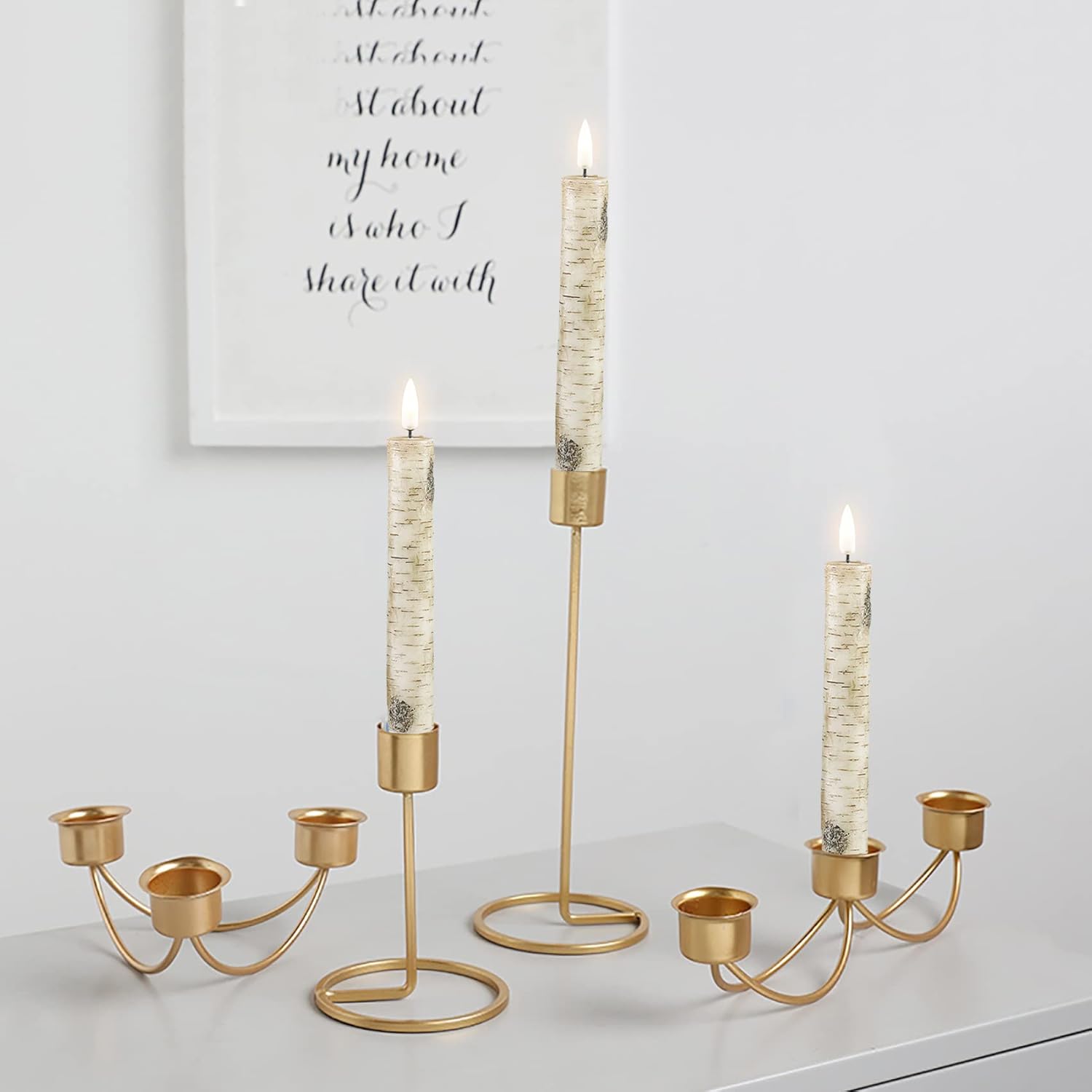 Short Flameless Taper Candles with Remote, Flickering Battery LED Wax Candlesticks Set of 6