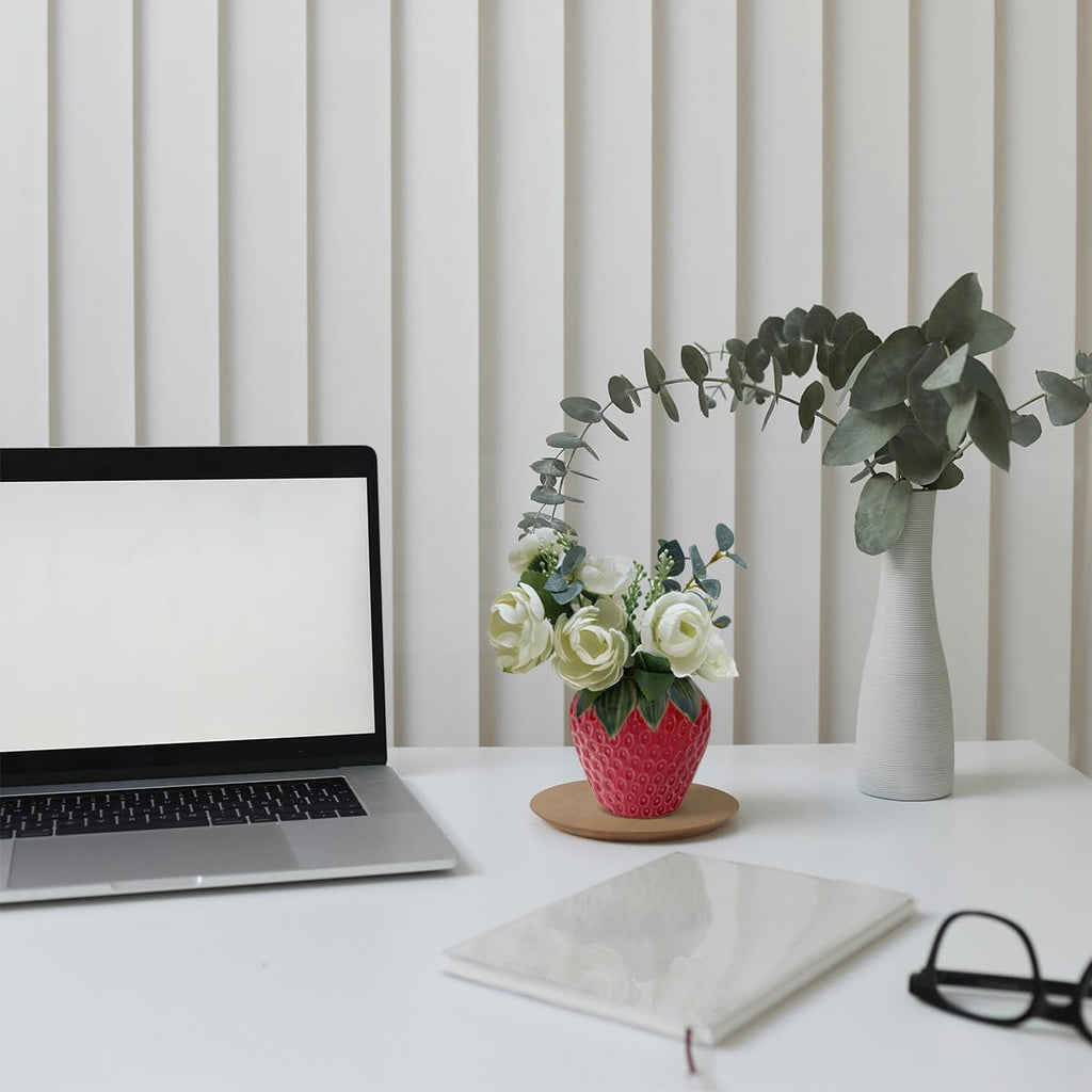 Red Ceramic Strawberry Vase, Cute Fresh Flowers Vases