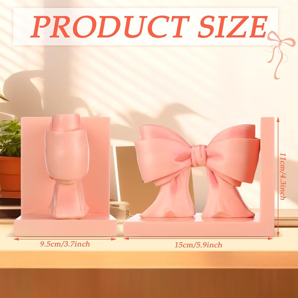 Pink Bow Bookends Coquette Home Decor Cute Sculpture Book Ends Resin - Bookends Shelves 2 Pcs