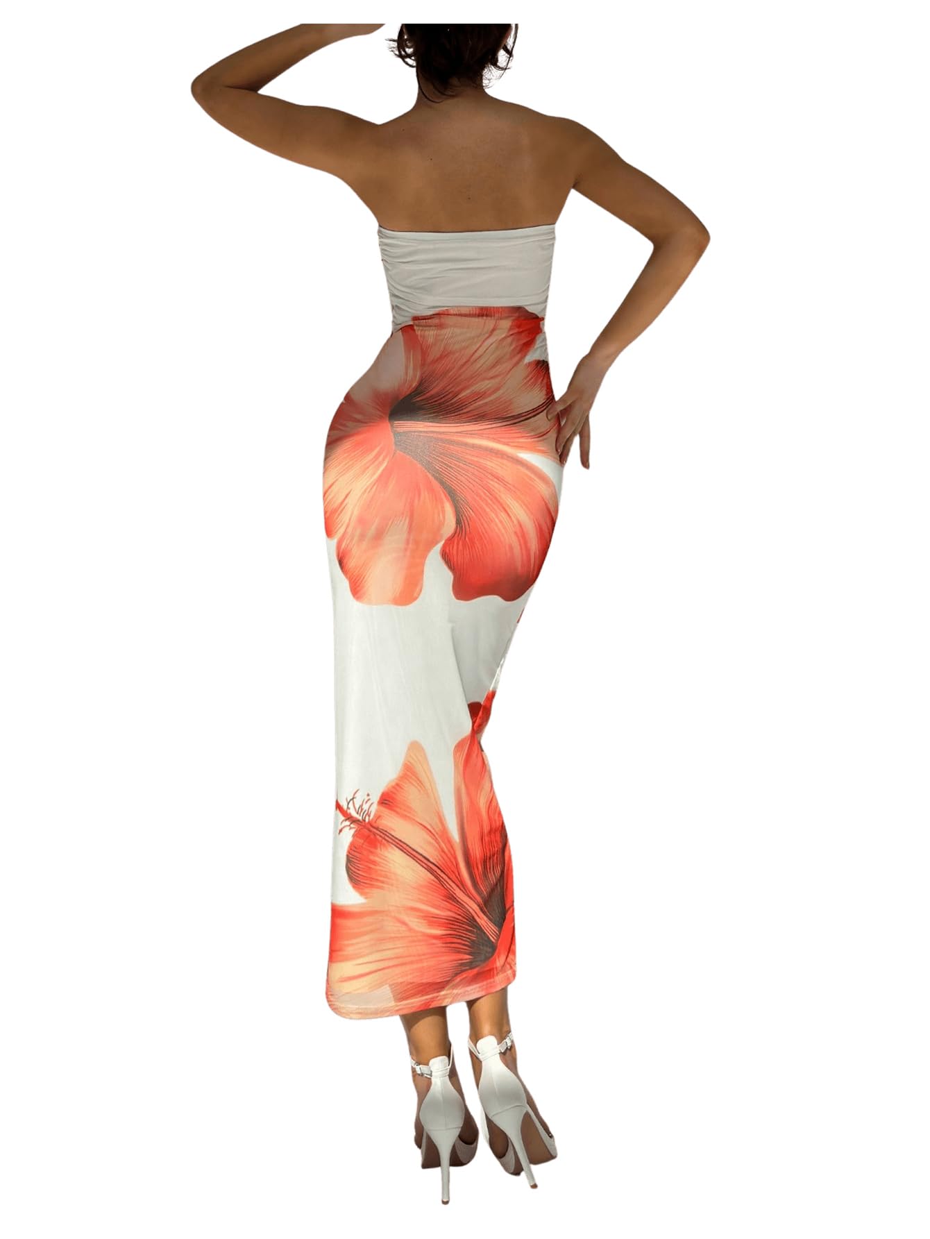 Women's Floral Strapless Bodycon Maxi Dress Summer Tube Top Dresses