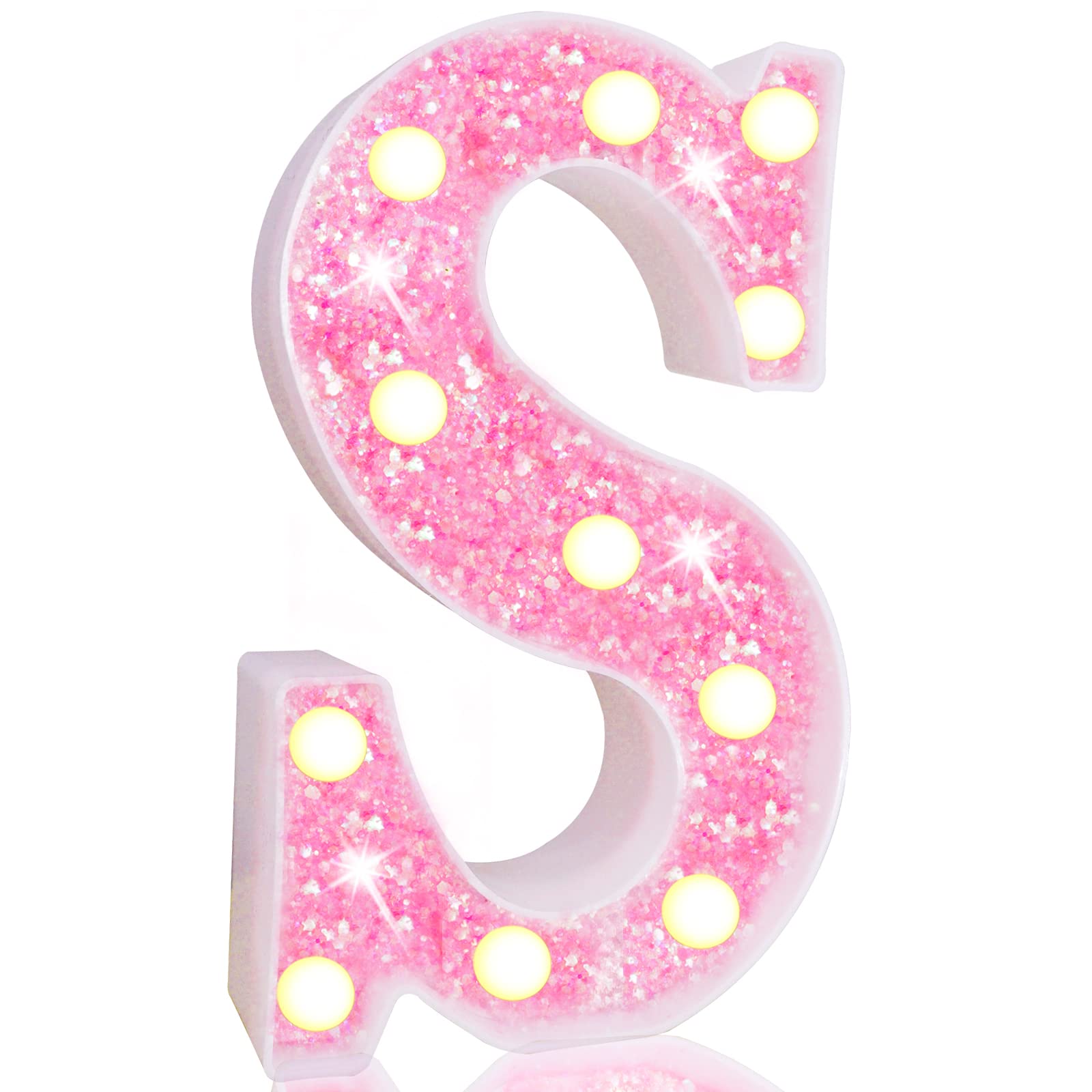 Pink LED Letters Glitter Alphabet LetterS & Numbers Sign Battery Powered