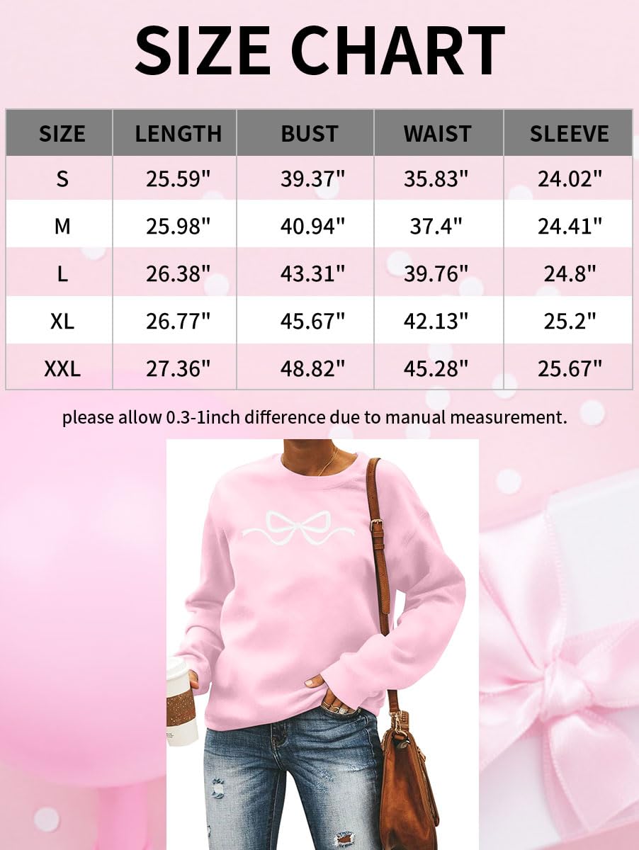 Ladies Bow Sweatshirt Coquette Sweater - Embroidered sweatshirt Clean Girl Aesthetic Shirt Fall Crewneck Pullover