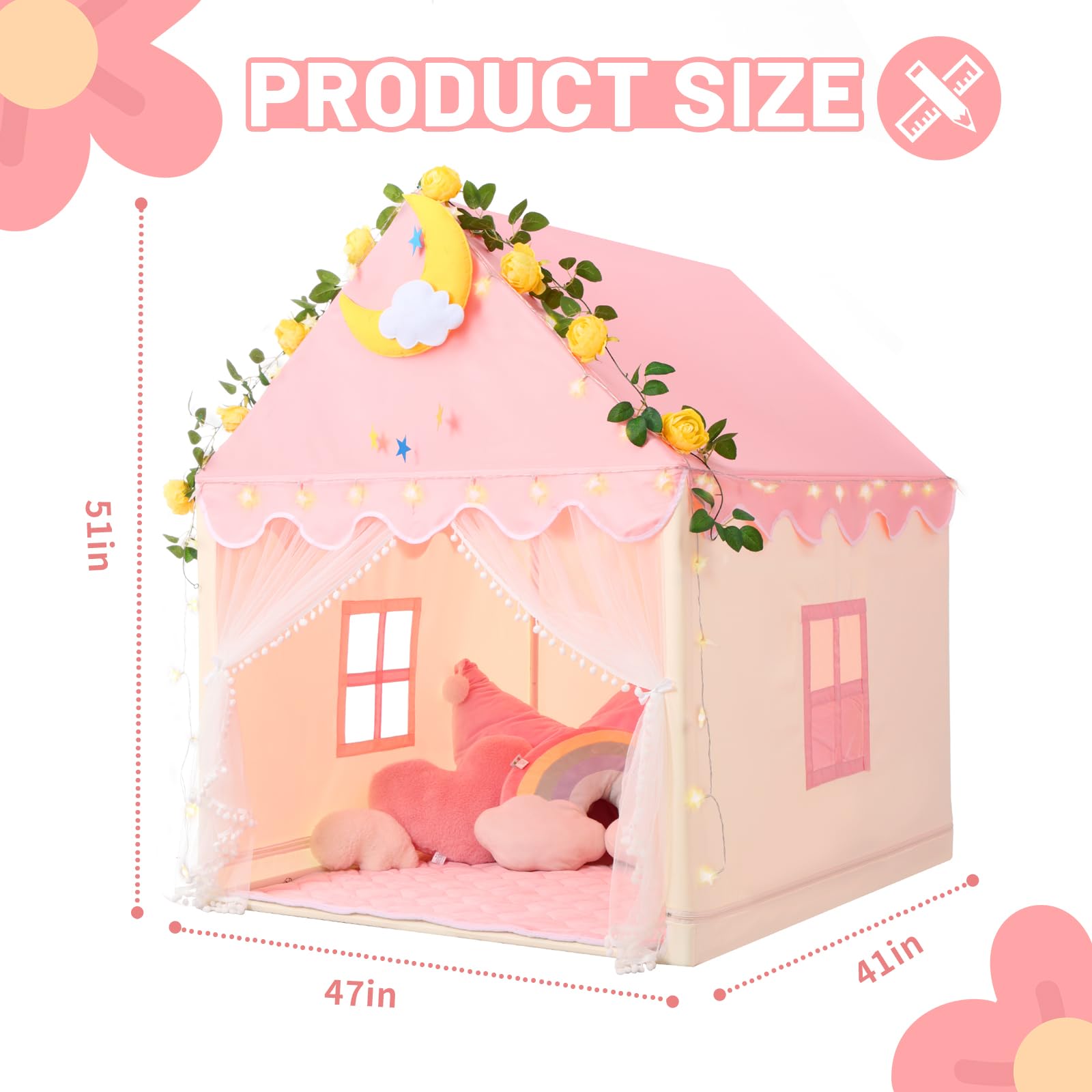 Kid Tent with Mat, Star Lights - Kids Play Tents for Toddlers Kids Tents Indoor Playhouse - Princess Tent for Girls Toy House