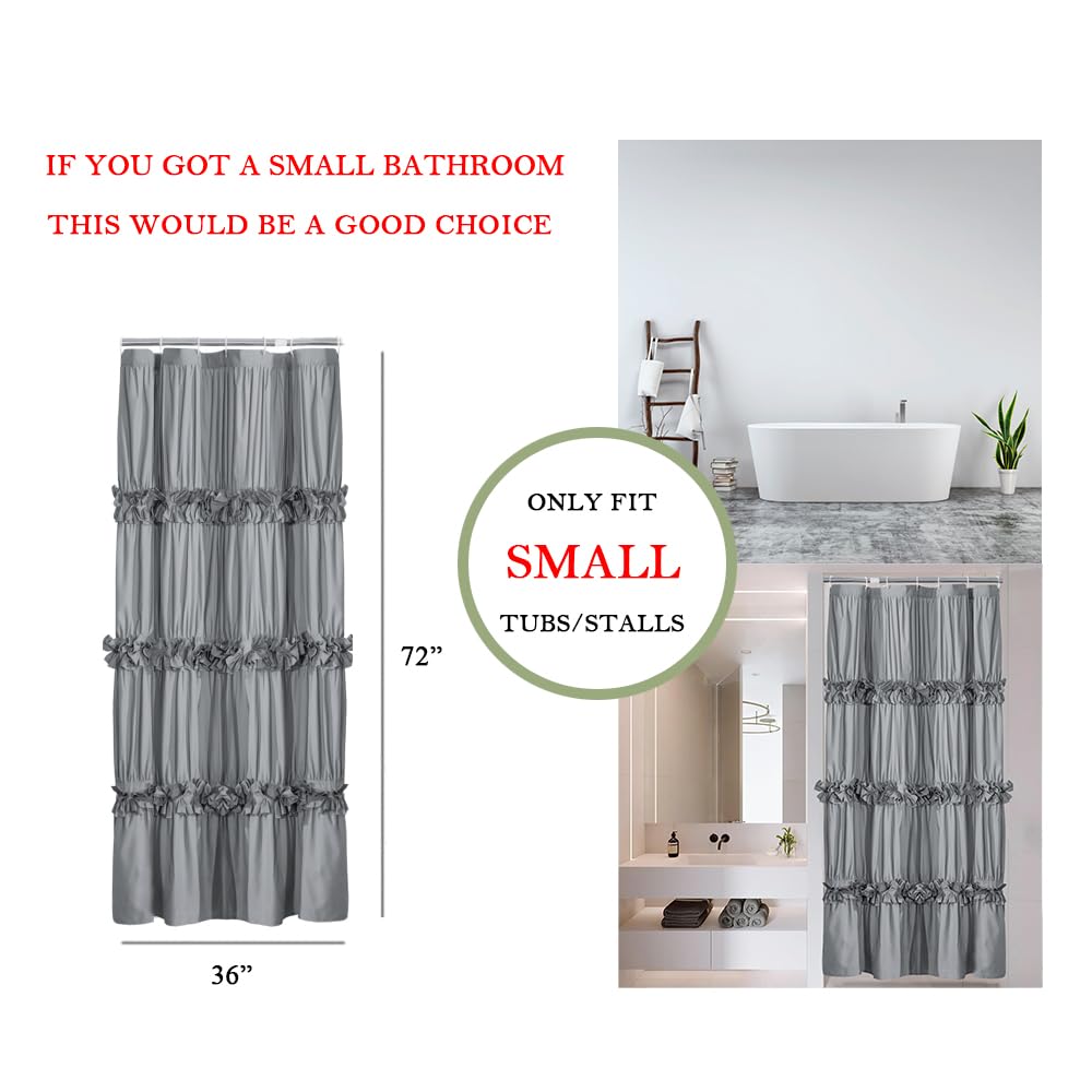 Victorian Bow Tie Ruffle Shower Curtain, with 12 Buttonholes, 72" W x 72" H, White (LQ-10)