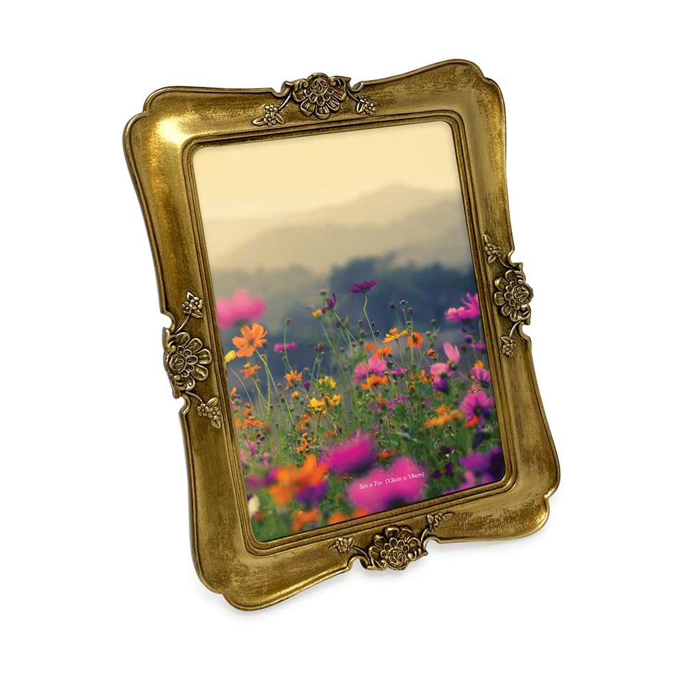 Vintage-Inspired Simple Ornate Picture Horizontal & Vertical for Tabletop and Wall Display - Home Décor, Floral, Resin Frame