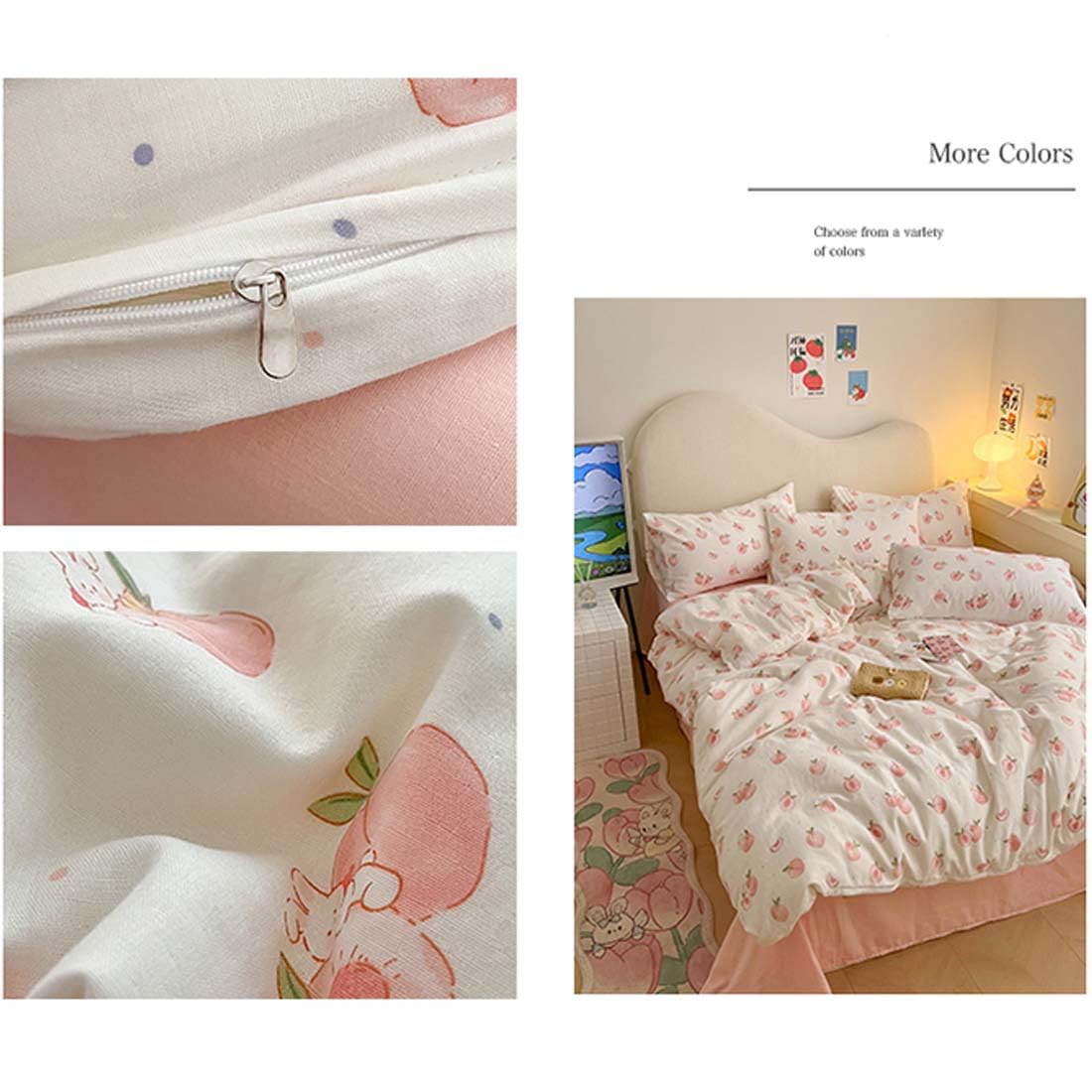 Duvet Cover Printed Bedding Set 3Pcs Girls Kawaii Pattern Comforter Cover with Zipper Closure Soft Breathable Microfiber