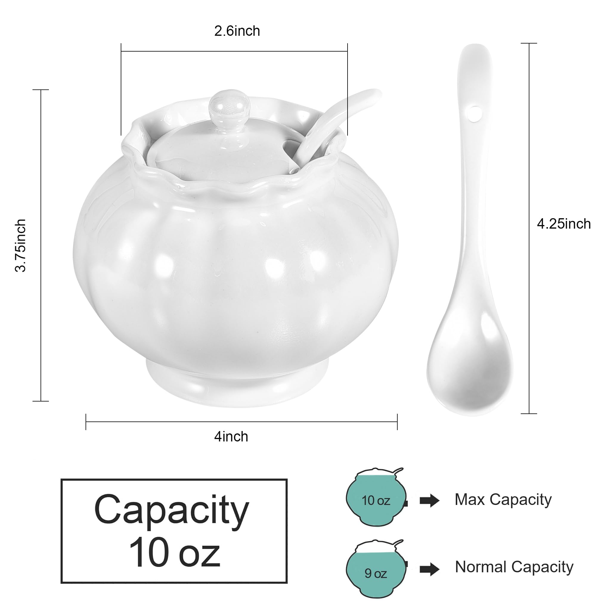 Porcelain Spice Bowl, 9oz Sugar Jar