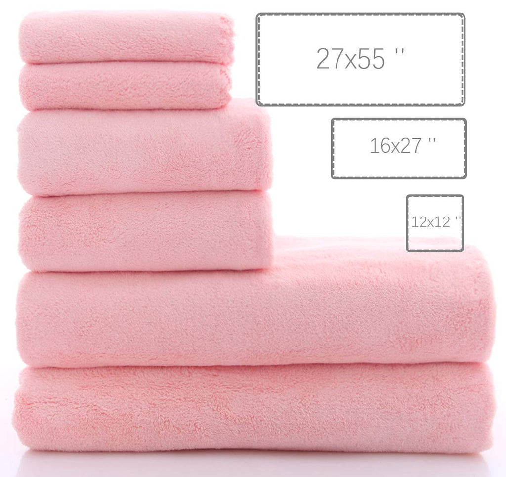 Ultra Soft Towel Set - Quick Drying - 2 Bath Towels 2 Hand Towels 2 Washcloths - Microfiber Coral Velvet Highly Absorbent Towel (6 Pcs)