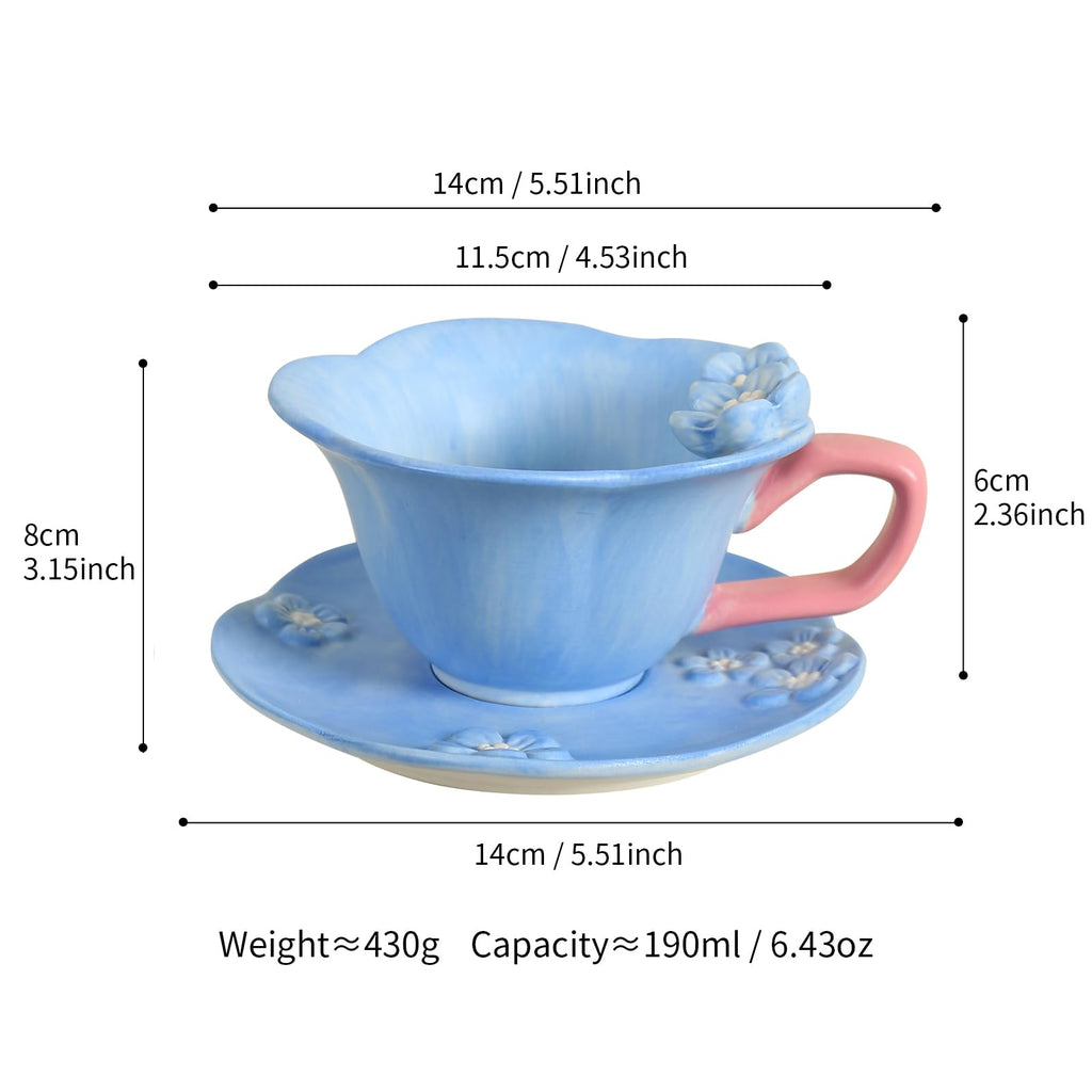 Floral Tea Cups and Saucers, Ceramic Cute Tea Cup for Tea Party