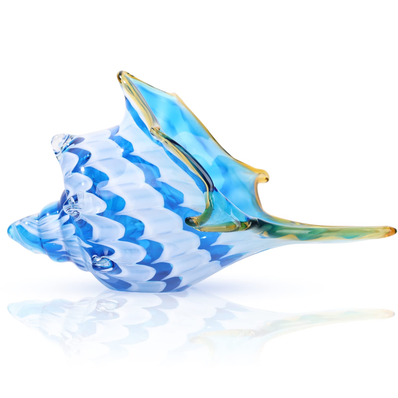 Hand Blown Glass Conch - Coastal Home Decor Conch Corners, Glass Art Conch Sculptures, Office Decor Blown Glass Art, Living Room Table Centerpieces, Bathroom Shelf Tops And Cabinet Decor