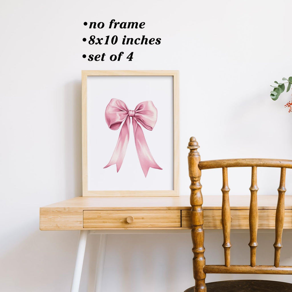 Coquette Bow Unframed Wall Art Prints - Book Lover Reading Posters for Room Decor - Preppy Home Bedroom Classroom Library Wall Decor 8x10 Set of 4