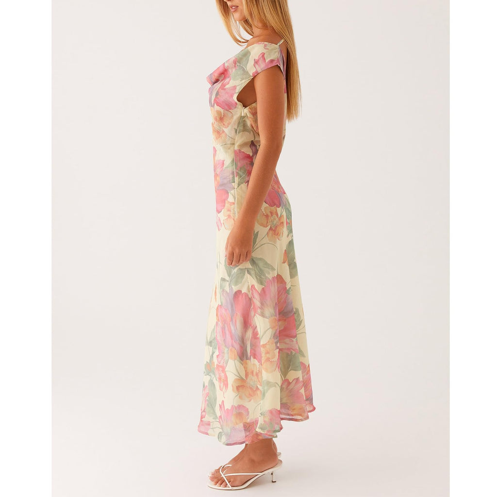 Women Floral Slip Dress Spaghetti Strap Maxi Dress Backless Slim Fit Long Dresses Flowers Print Going Out Dress